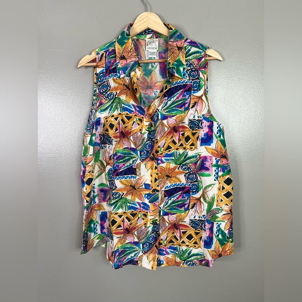 90’s Gantos Multicolor Floral Women's silk button down Blouse bright vibrant